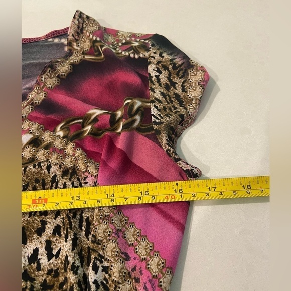 Vintage Joseph Ribkoff Y2K Chains Leopard Print Lettuce Hem Wrap Dress Size M - Picture 10 of 10